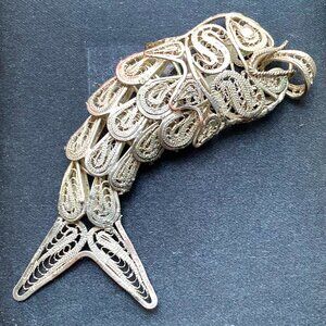 Large vintage articulated filigree fish pendant